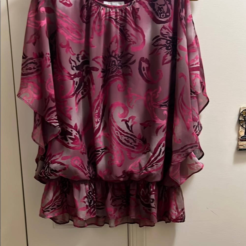 Dressbarn Vibrant Pink and Purple Cold Shoulder Top